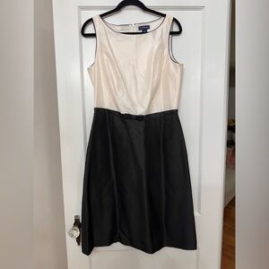 Ann Taylor black and ivory silk bow midi dress size 10